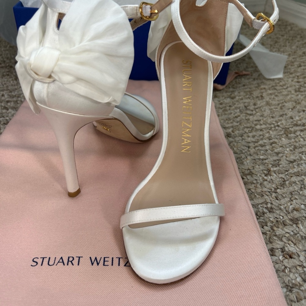 Worn Once Stuart Weitzman Nudistsong Mesh Bow Satin/Silk Wedding Organza SZ 7
